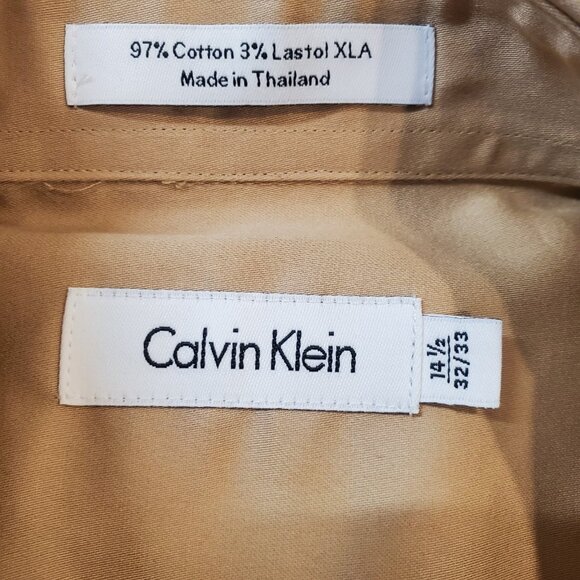 Calvin Klein Men’s Dress Shirt Size 14 1/2 Beige Button Up Long Sleeve - Picture 5 of 8